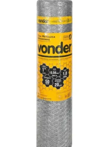 Tela metálica hexagonal, malha 1", x 1,0 m, com 50 m, pinteiro, Vonder 
