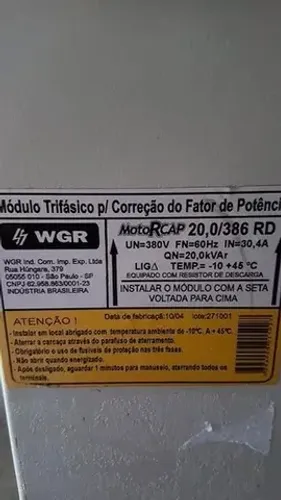 Banco De Capacitores 20kvar/380v P/ Correção Do Fator De Pot