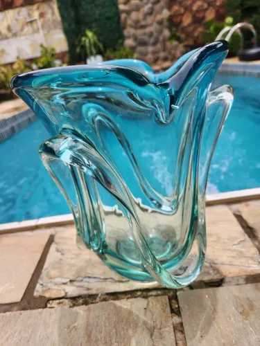 Vaso cristal murano azul esverdeado