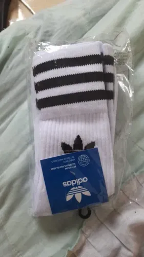 Kit 3 Pares Meia Adidas Cano Médio 3 Pares Crew Mid Cut - Branco / Preto