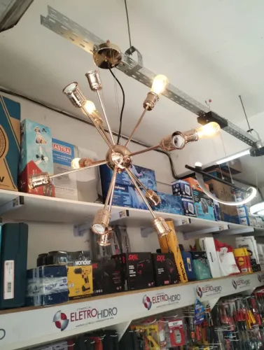 Lustre Moderno 10 Lâmpadas Dourado