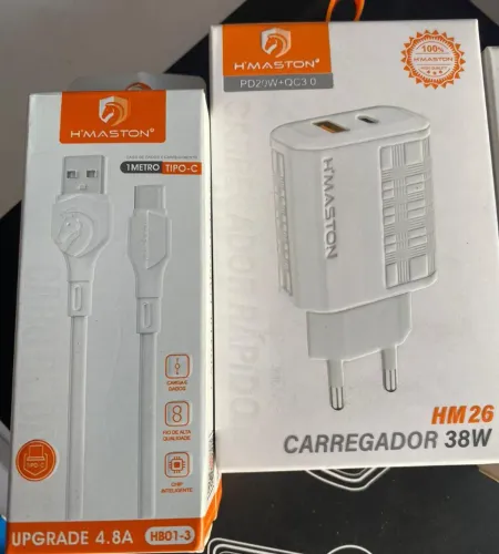 Carregador turbo power 38W Tipo C ,V8 e IOS cabo e fonte