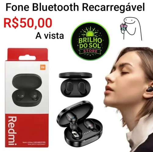 Fone bluetooth Xiaomi Redmi Airdots recarregável com case pequeno e discreto R$50,00 