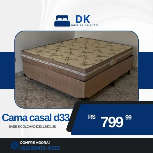Cama casal D33 com base e colchão - R$ 799,99