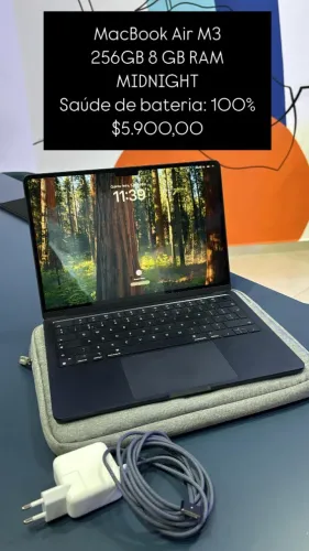 MacBook Air M3 / 256GB 8RAM / Midnight / Saúde de bateria 100% / R$ 5.900,00