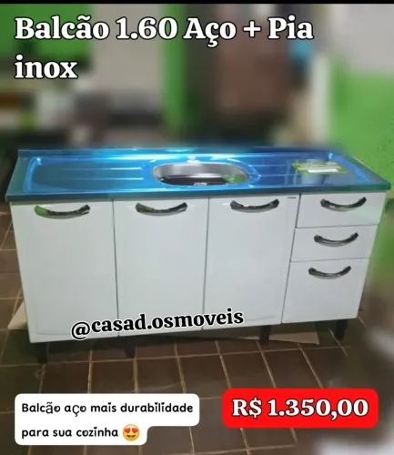 Balcão aço 1.60 + Pia inox