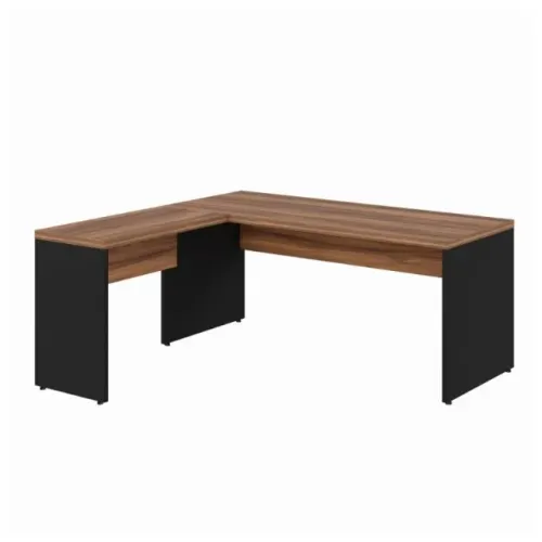 Mesa Escritório em L 1,70m c/ Mesa Auxiliar Nogal Sevilha Preta Funcional Elegante 21478