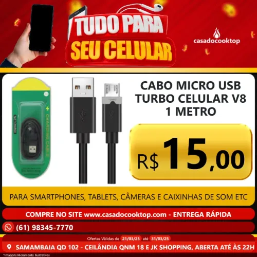 Cabo Micro USB Turbo Celular V8 1 Metro