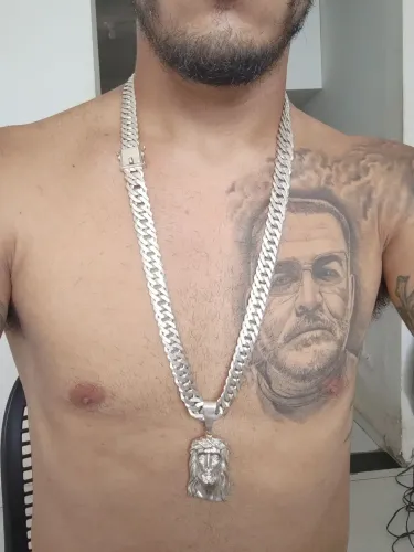 Cordão Grumete prata 925, pingente de Jesus Cristo 950