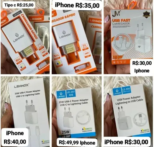 Carregadores e Adaptadores para iPhone e Tipo C - Diversos Modelos