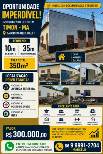 Imóvel Comercial 10x35 no Parque Piauí II | Casa + 3 Kitnets + Galpão