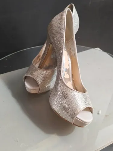 Sapato Peep Toe Salto alto - Festa/Noiva - Prateado -  Divalesi
