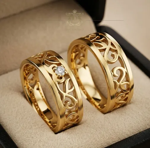 Par de Alianças em Ouro 18K 750 com Diamante