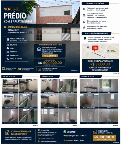Prédio com 6 apartamentos alugados à venda - Caruaru/PE