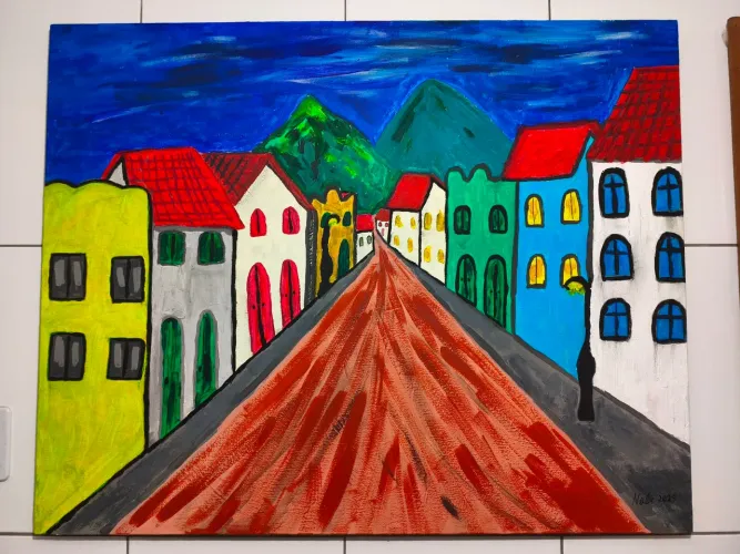 Quadro pintura rua da noite