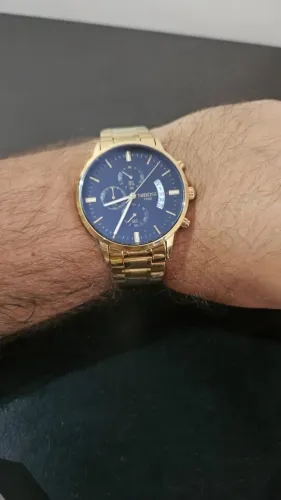 Relógio Nibosi DOURADO 1985 Aço Inoxidável Visor PRETO Quartzo Masculino