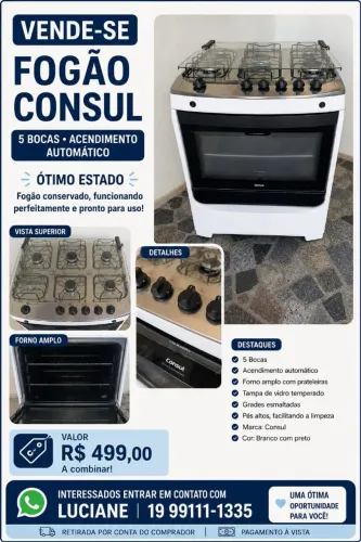 Fogão Consul 5 Bocas com Acendimento Automático - R$ 499