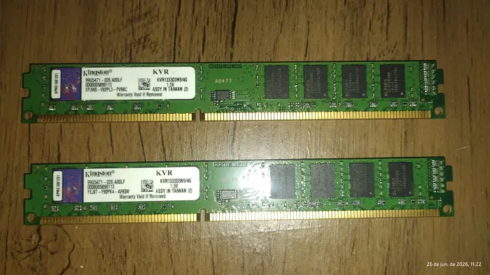 Memória DDR 3 KVR 1333 4GB