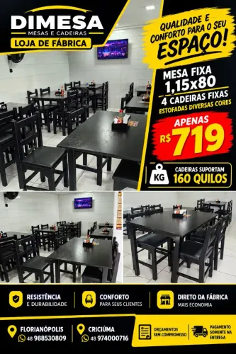 Conjunto mesa fixa 1,15x80 com 4 cadeiras Estofadas