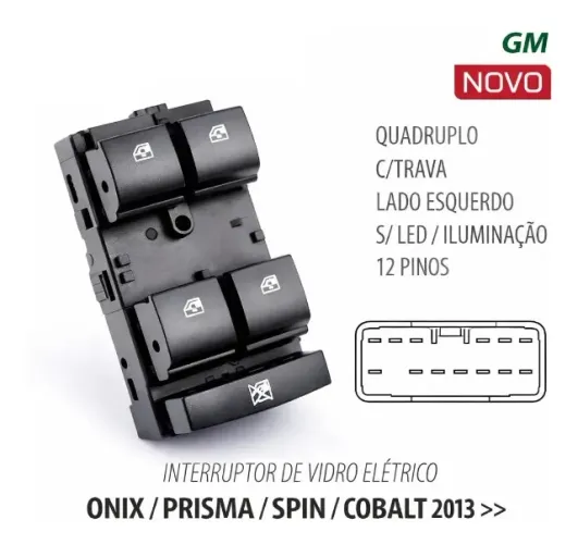 Chave Interruptor de Vidro Elétrico Quadruplo GM - Onix Prisma