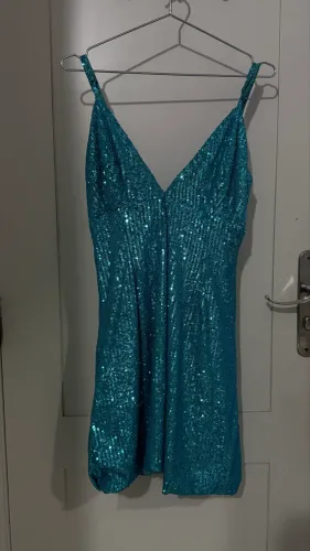 vestido paete azul tam 42