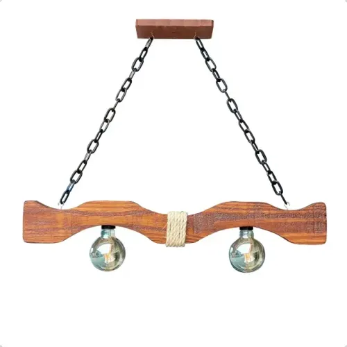 Luminária Pendente De Teto Rústico Canga De Boi Corda Sisal 127/220v Marrom