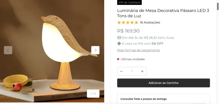 Luminaria de Mesa ou Cabeceira Decorativa Passaro LED 3 tons de Luz