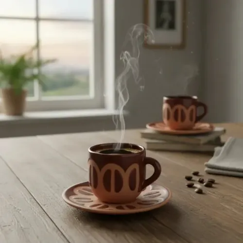 Xícaras Cafezinho Cerâmica Esmaltada Desenho Grãos Café - Oferta Namorados!