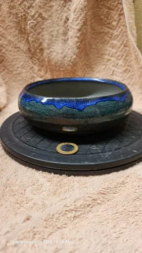 Vaso redondo Onodera Bonsai Cerâmica Alta Temperatura Azul