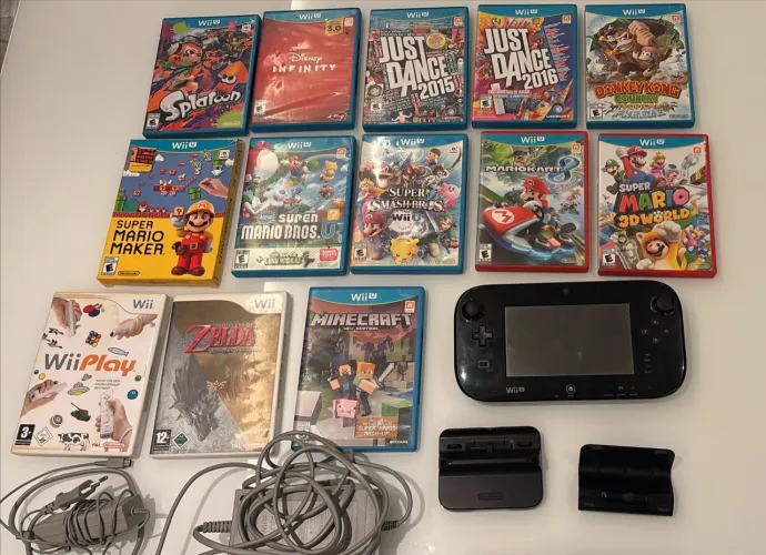 GamePad Wii U funcionando + 13 jogos, carregador, bases e barra sensora