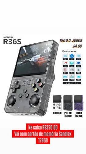 Console R36S + cartão sd de 128GB Sandisk