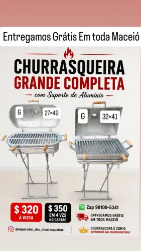 Churrasqueira Grande Modelo Salsicha de Alumínio fundido com suporte de Alumínio