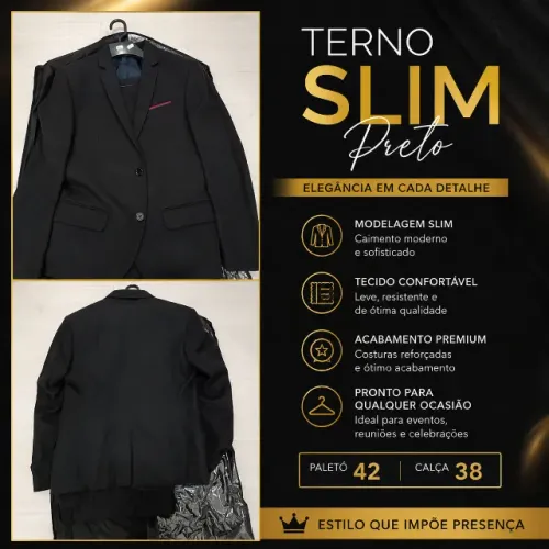 Terno slim Preto 42 calça 38