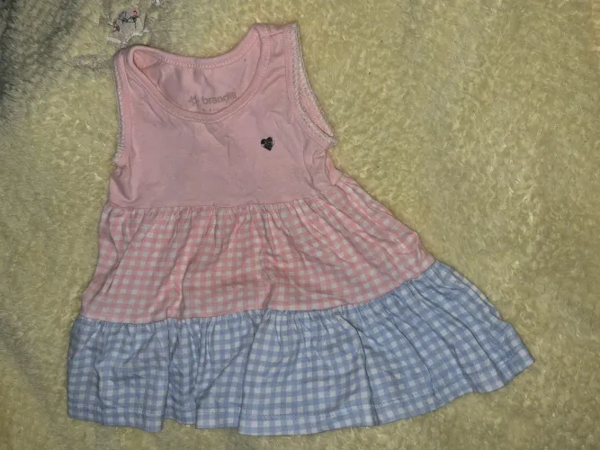 Vestido baby rosa com xadrez Brandili, 6 meses