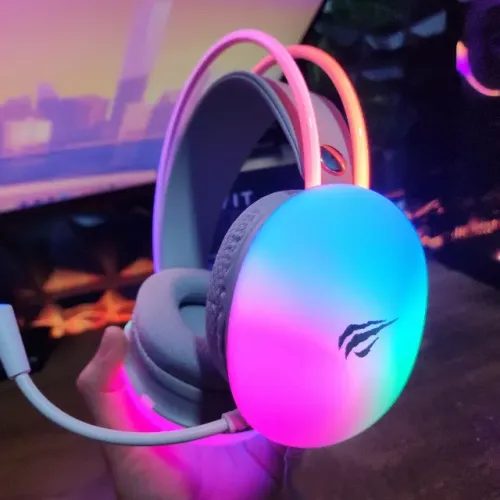 Headset Gamer Havit H2037D Branco RGB 50mm P2 com Microfone