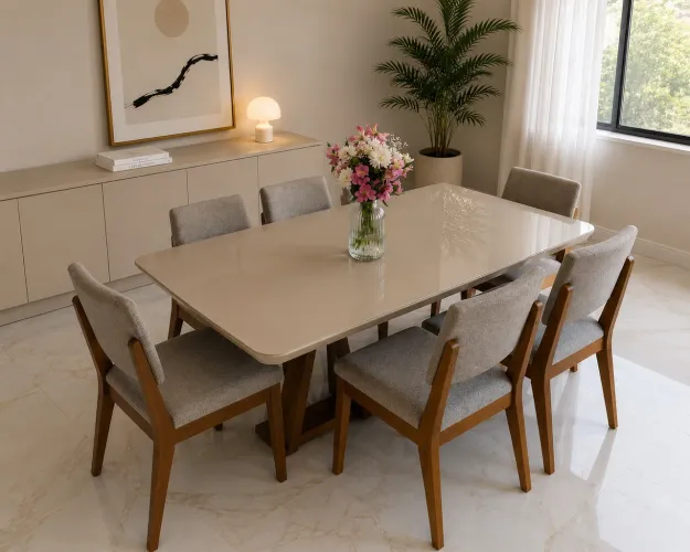 Mesa de Jantar 6 Lugares com 6 Cadeiras - Como Nova 