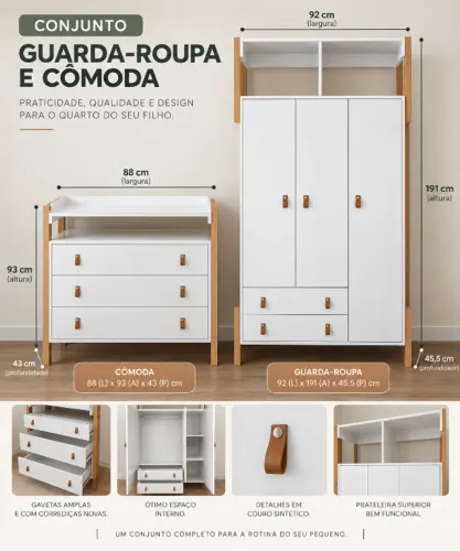 Guarda-Roupa + Cômoda Infantil (Conjunto) - Excelente Estado