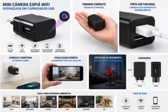Mini Câmera Espiã Wi-Fi 1080P | Monitoramento Remoto