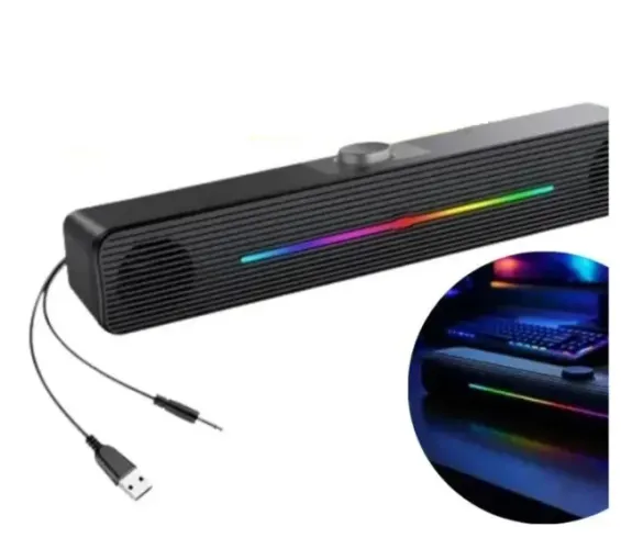 Caixa de Som Soundbar RGB Usb 2.0 P2 6W - Ideal Para Tv Notebook e Computador Bm-s215