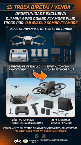 TROCO DJI Mini 4 Pro Combo Fly More Plus (Com Acessórios) por DJI Avata 2 Combo Fly More