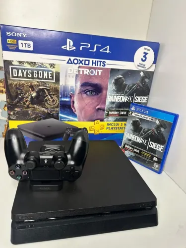 PS4 SLIM 1TB COMPLETO - COM CAIXA E NOTA FISCAL