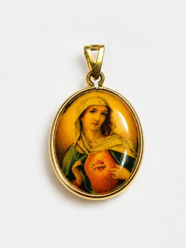 Pingente Religioso Nossa Senhora do Sagrado Coração de Maria Banhado a Ouro - Medalha Oval