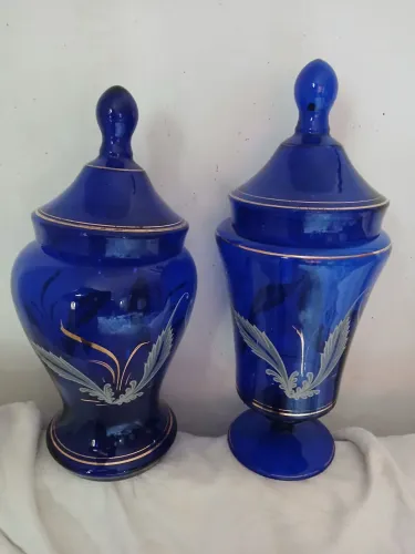 Potiche azul cobalto vidro veneziana.