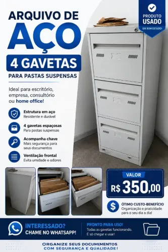Arquivo de pasta suspensa 4 gavetas