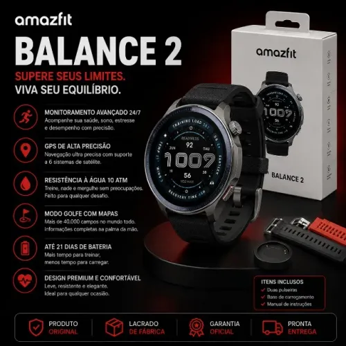Amazfit Balance 2 Com GPS Dupla Banda e Tela AMOLED