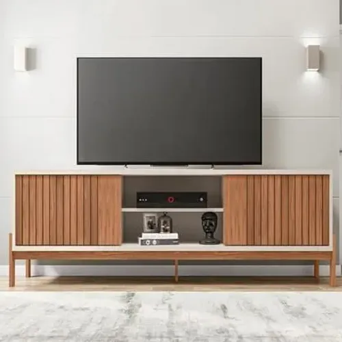 Rack Para Sala Bancada de TV 72 Pol Ripado 184cm Tannen Freijó/Off White - Caemmun