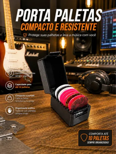 Case Porta Palhetas para Guitarra, Violão Organizador Compacto para até 10 Palhetas