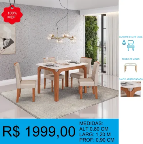 mesa c/ 4 cadeiras alt: 80cm larg: 1,20 prof: 90cm - entrega grátis!