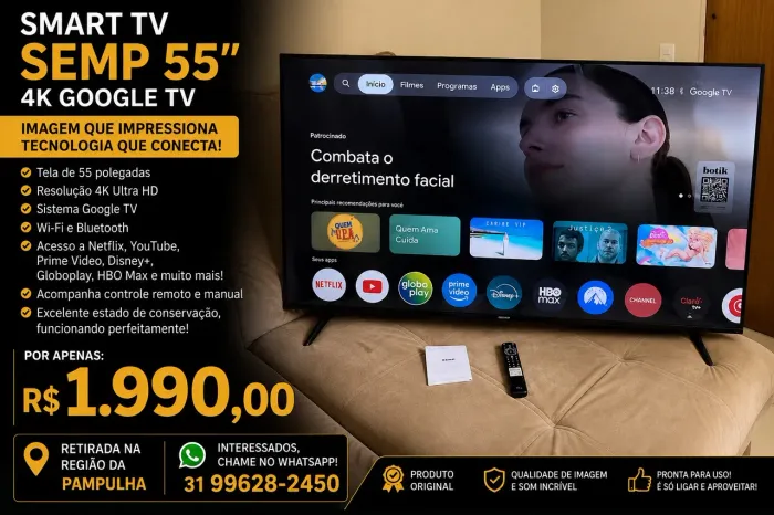 TV SEMP 55 polegadas 4K UHD Google TV (Modelo 55S62)