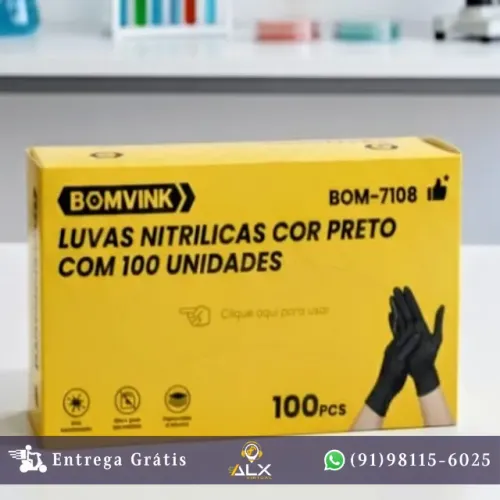 Luvas Nitrílicas Pretas - Bomvink (100 Unidades) *ENTREGA GRÁTIS*